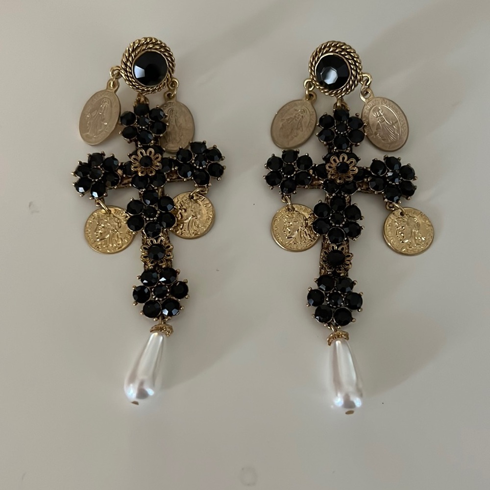 embellished cross earrings